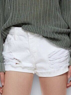 FRAME Denim Le Grand Garcon White Distressed Boyfriend Shorts – Size 27